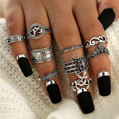 Elephant Flower Hollow Out Sliver Knuckle Rings